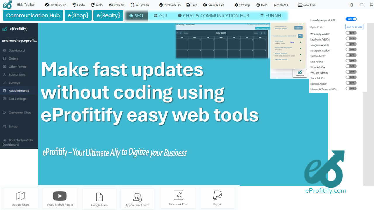 Make fast updates without coding using eProfitify easy web tools